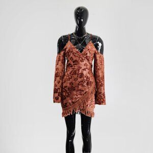 Boho Terracotta Lace Trim Dress Medium ✨ Perfect for Layering!